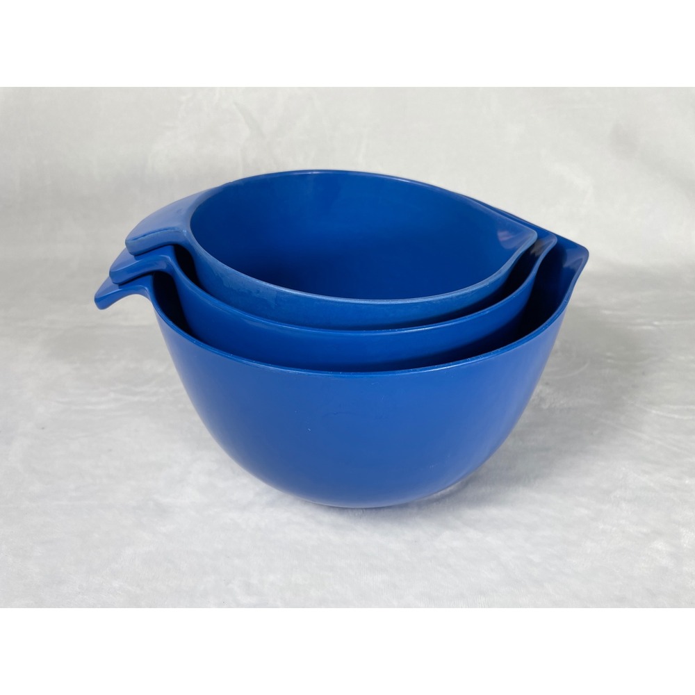 VTG MCM Copco Blue Melamine Mixing Bowl Set of 3 Nesting Pour Spout 1.5 2 3 Qt